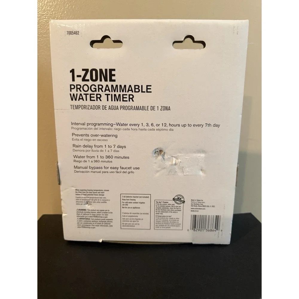 ACE 1-Zone Programmable Water Timer Manual Bypass Rain Delay Digital 360min
